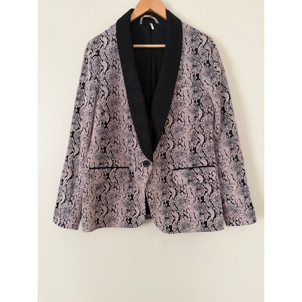 Free People Modern Femme Blazer Jacket Snake Animal Print Plunge Textured Medium - Picture 4 of 9